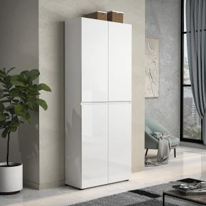 Ddjimsit schoenenrek, schoenenrek, multifunctionele entree, schoenenmeubel, Made in Italy, 80x34h200 cm, glanzend wit Ddjimsit schoenenrek, schoenenrek, multifunctionele entree, schoenenmeubel, Made in Italy, 80x34h200 cm, glanzend wit