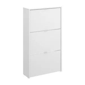 Dmurr schoenenrek, ruimtebesparend entree schoenenrek, schoenenkast met 3 vouwdeuren, 61x25h113 cm, Wit Dmurr schoenenrek, ruimtebesparend entree schoenenrek, schoenenkast met 3 vouwdeuren, 61x25h113 cm, Wit