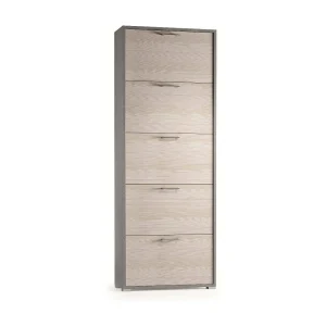Dmiano schoenenrek, Multifunctioneel entreemeubel met 5 vouwdeuren, Schoenenkast met dubbele diepte, 100% Made in Italy, 67x28h183 cm, Lariks