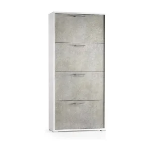 Dmarcat schoenenrek, multifunctioneel entreemeubilair met 4 vouwdeuren, schoenenkast met dubbele diepte, 100% Made in Italy, 67x28h147 cm, Wit en cement Dmarcat schoenenrek, multifunctioneel entreemeubilair met 4 vouwdeuren, schoenenkast met dubbele diepte, 100% Made in Italy, 67x28h147 cm, Wit en cement