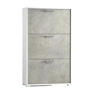 Dferrari schoenenrek, multifunctioneel entreemeubilair met 3 vouwdeuren, moderne schoenenkast, 100% Made in Italy, 67x18h112 cm, Wit en Cement Dferrari schoenenrek, multifunctioneel entreemeubilair met 3 vouwdeuren, moderne schoenenkast, 100% Made in Italy, 67x18h112 cm, Wit en Cement