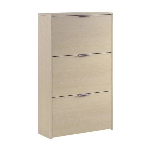 DCosta schoenenrek, Schoenenkast met 3 vouwdeuren, Kast met dubbele capaciteit voor maximaal 18 paar schoenen, 70x17h180 cm, Eiken