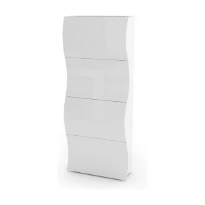 Ddelig schoenenrek, Multifunctionele kast met 4 deuren, Ingang schoenenrek, 100% Made in Italy, 71x27h162 cm, Glanzend wit