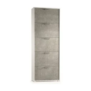 Dmiano schoenenrek, multifunctioneel entreemeubel met 5 vouwdeuren, schoenenkast met dubbele diepte, 100% Made in Italy, 67x28h183 cm, Wit en Cement