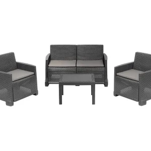 Dbagnolin buitenloungeset, Tuinset met 2 fauteuils, 1 bank en 1 salontafel, Rotan effect met kussens, 100% Made in Italy, Antraciet Dbagnolin buitenloungeset, Tuinset met 2 fauteuils, 1 bank en 1 salontafel, Rotan effect met kussens, 100% Made in Italy, Antraciet