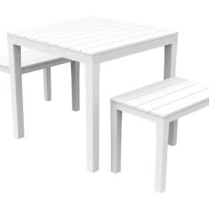 Dkabash outdoor loungeset, Tuinset met 1 vierkante tafel en 2 banken, Binnen- en buitenset van Pic Nic, 100% Made in Italy, Wit Dkabash outdoor loungeset, Tuinset met 1 vierkante tafel en 2 banken, Binnen- en buitenset van Pic Nic, 100% Made in Italy, Wit