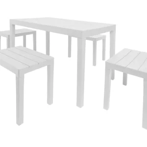 Dmascar outdoor loungeset, Tuinset met 1 rechthoekige tafel en 4 banken, Picknickset voor binnen en buiten, 100% Made in Italy, Wit