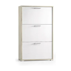 Dlos schoenenrek, multifunctioneel entreemeubilair met 3 vouwdeuren, schoenenkast met dubbele diepte, 100% Made in Italy, 67x28h112 cm, Wit en Elm Dlos schoenenrek, multifunctioneel entreemeubilair met 3 vouwdeuren, schoenenkast met dubbele diepte, 100% Made in Italy, 67x28h112 cm, Wit en Elm