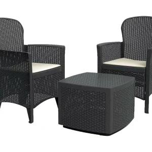 Dakain buitenloungeset, Tuinset met 2 fauteuils en 1 opbergtafel, Lounge met rotaneffect, 100% Made in Italy, Antraciet