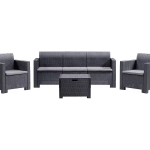Dmuh buitenloungeset, Tuinset met kussens, Loungeset voor binnen en buiten met rotaneffect, 100% Made in Italy, Antraciet Dmuh buitenloungeset, Tuinset met kussens, Loungeset voor binnen en buiten met rotaneffect, 100% Made in Italy, Antraciet