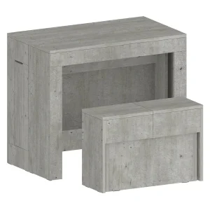 Dardizzon tafel en stoelenset, Multifunctionele samenstelling, Set met console en 1 uitschuifbare bank, 100% Made in Italy, 66x25h45 cm, Cement Dardizzon tafel en stoelenset, Multifunctionele samenstelling, Set met console en 1 uitschuifbare bank, 100% Made in Italy, 66x25h45 cm, Cement