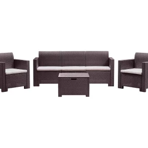 Dmuh buitenloungeset, Tuinset met kussens, Loungeset voor binnen en buiten met rotaneffect, 100% Made in Italy, Bruin Dmuh buitenloungeset, Tuinset met kussens, Loungeset voor binnen en buiten met rotaneffect, 100% Made in Italy, Bruin
