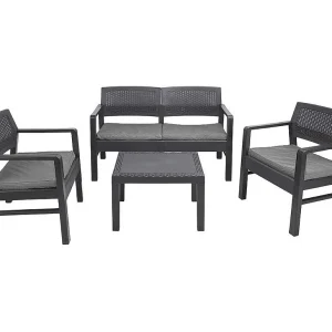 Dauter buitenloungeset, Tuinset met 2 fauteuils, 1 bank en 1 salontafel, Rotan effect lounge met kussens, 100% Made in Italy, Antraciet Dauter buitenloungeset, Tuinset met 2 fauteuils, 1 bank en 1 salontafel, Rotan effect lounge met kussens, 100% Made in Italy, Antraciet