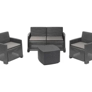 Dbalestrer outdoor loungeset, Tuinset met 2 fauteuils, 1 bank en 1 opbergtafel, Rotan effect met kussens, 100% Made in Italy, Antraciet Dbalestrer outdoor loungeset, Tuinset met 2 fauteuils, 1 bank en 1 opbergtafel, Rotan effect met kussens, 100% Made in Italy, Antraciet
