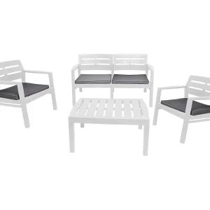 Dgyas outdoor loungeset, Tuinset met 2 fauteuils, 1 bank en 1 salontafel, Binnen- en buitenlounge met kussens, 100% Made in Italy, Wit Dgyas outdoor loungeset, Tuinset met 2 fauteuils, 1 bank en 1 salontafel, Binnen- en buitenlounge met kussens, 100% Made in Italy, Wit