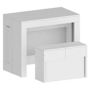 Dardizzon tafel en stoelenset, Multifunctionele samenstelling, Set met console en 1 uitschuifbare bank, 100% Made in Italy, 66x25h45 cm, Glanzend wit Dardizzon tafel en stoelenset, Multifunctionele samenstelling, Set met console en 1 uitschuifbare bank, 100% Made in Italy, 66x25h45 cm, Glanzend wit