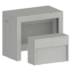 Dardizzon tafel en stoelenset, Multifunctionele samenstelling, Set met console en 1 uitschuifbare bank, 100% Made in Italy, 66x25h45 cm, Wit Dardizzon tafel en stoelenset, Multifunctionele samenstelling, Set met console en 1 uitschuifbare bank, 100% Made in Italy, 66x25h45 cm, Wit