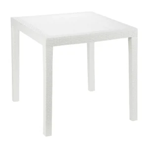 Daanan buitentafel, Vierkante tuintafel, Vaste salontafel met rotaneffect, 100% Made in Italy, 80x80h72 cm, Wit