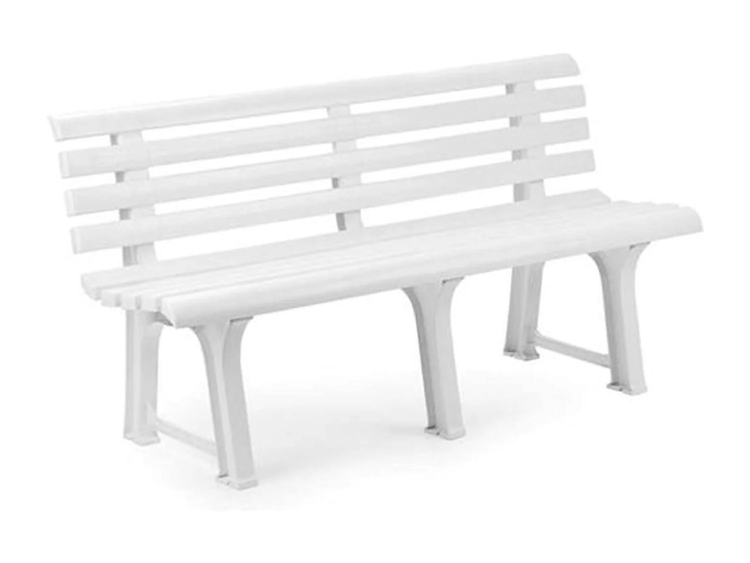 Dmora Buitenbank Pomezia 145x49x74h cm Wit 3-Zits Rugleuning Latten, Gladde Afwerking Made in Italy
