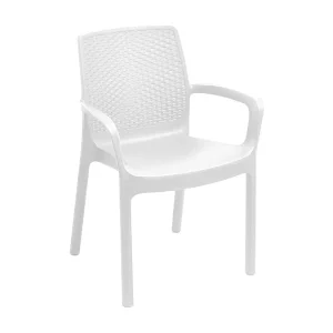 Damols buitenstoel, Tuinstoel, Stoel voor eettafel, Buitenfauteuil met rotaneffect, 100% Made in Italy, 54x60h82 cm, Wit Damols buitenstoel, Tuinstoel, Stoel voor eettafel, Buitenfauteuil met rotaneffect, 100% Made in Italy, 54x60h82 cm, Wit