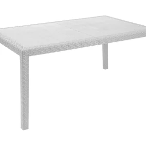 Dfelic buitentafel, Vaste rechthoekige tafel, Multifunctionele tuintafel met rotaneffect, 100% Made in Italy, 138x78h72 cm, Wit Dfelic buitentafel, Vaste rechthoekige tafel, Multifunctionele tuintafel met rotaneffect, 100% Made in Italy, 138x78h72 cm, Wit