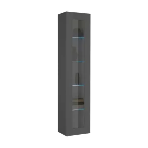 Dndi vitrine, 1-deurs dressoir met glazen planken, Multifunctioneel woonkamermeubilair, 100% Made in Italy, 40x30h180 cm, Antraciet