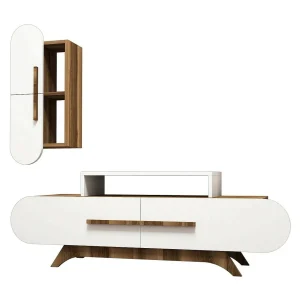 Dpiccol-wand, woonkamer, multifunctionele woonkamermeubel, tv-meubel, 145x37h50 cm, walnoot en wit