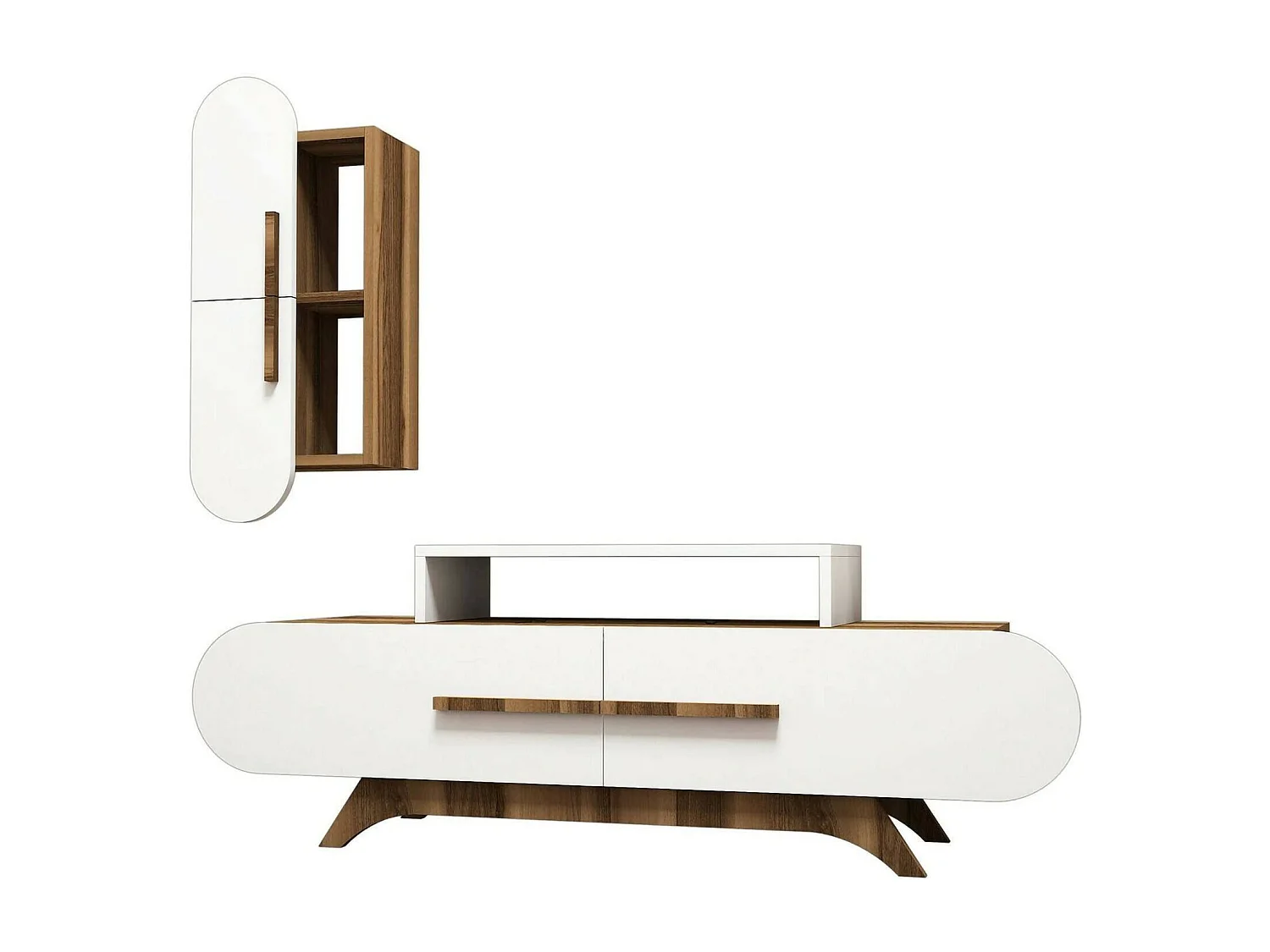 Dpiccol-wand, woonkamer, multifunctionele woonkamermeubel, tv-meubel, 145x37h50 cm, walnoot en wit