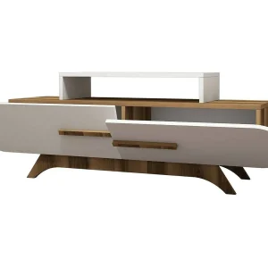 Dkastano tv-meubel, woonkamerkast, laag tv-kast, wandstandaard atGevlochten, 145x37h50 cm, walnoot en wit Dkastano tv-meubel, woonkamerkast, laag tv-kast, wandstandaard atGevlochten, 145x37h50 cm, walnoot en wit