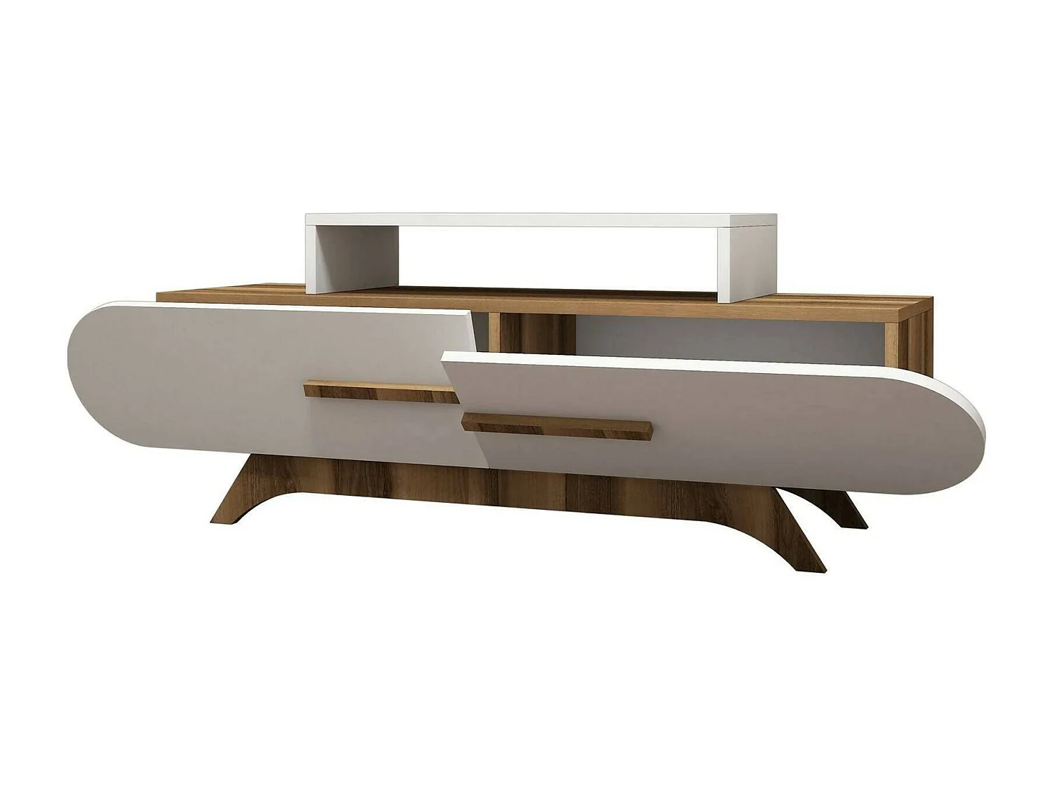 Dkastano tv-meubel, woonkamerkast, laag tv-kast, wandstandaard atGevlochten, 145x37h50 cm, walnoot en wit