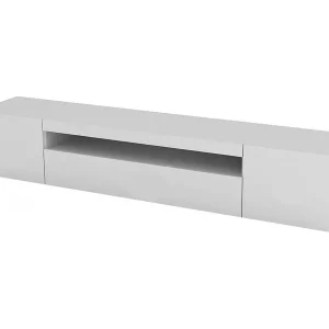 Dafrim TV-meubel, Laag woonkamerdressoir met 3 deuren, TV-meubelbasis, 100% Made in Italy, 200x40h37 cm, Glanzend wit, met LED-licht