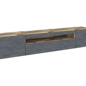 Dafrim TV-meubel, Laag woonkamerdressoir met 3 deuren, TV-meubelbasis, 100% Made in Italy, 200x40h37 cm, Esdoorn en Leisteen Dafrim TV-meubel, Laag woonkamerdressoir met 3 deuren, TV-meubelbasis, 100% Made in Italy, 200x40h37 cm, Esdoorn en Leisteen