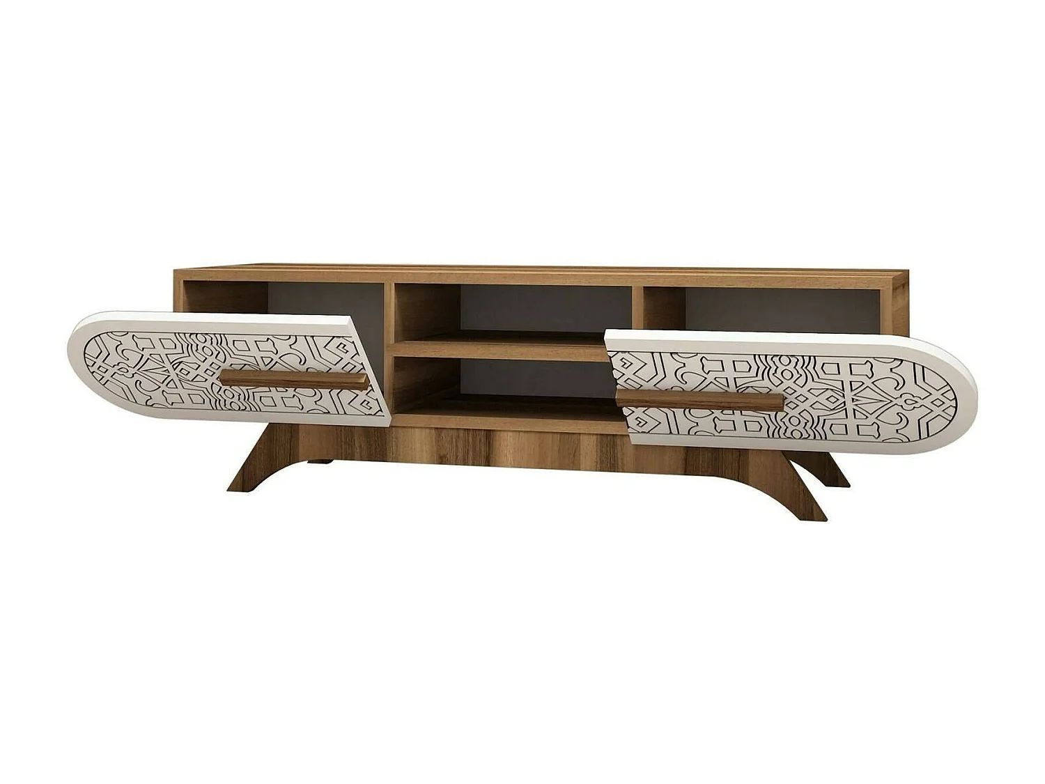 Desposit tv-meubel, bijzetmeubel, lage tv-meubel, wandstandaard, 145x37h37 cm, walnoot en wit