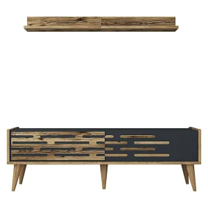 Daanesta tv-meubel, woonkamer dressoir, lage kledingkast voorR TV, Uitgerust wandvoet, 140x45h35 cm, Walnoot en Antraciet