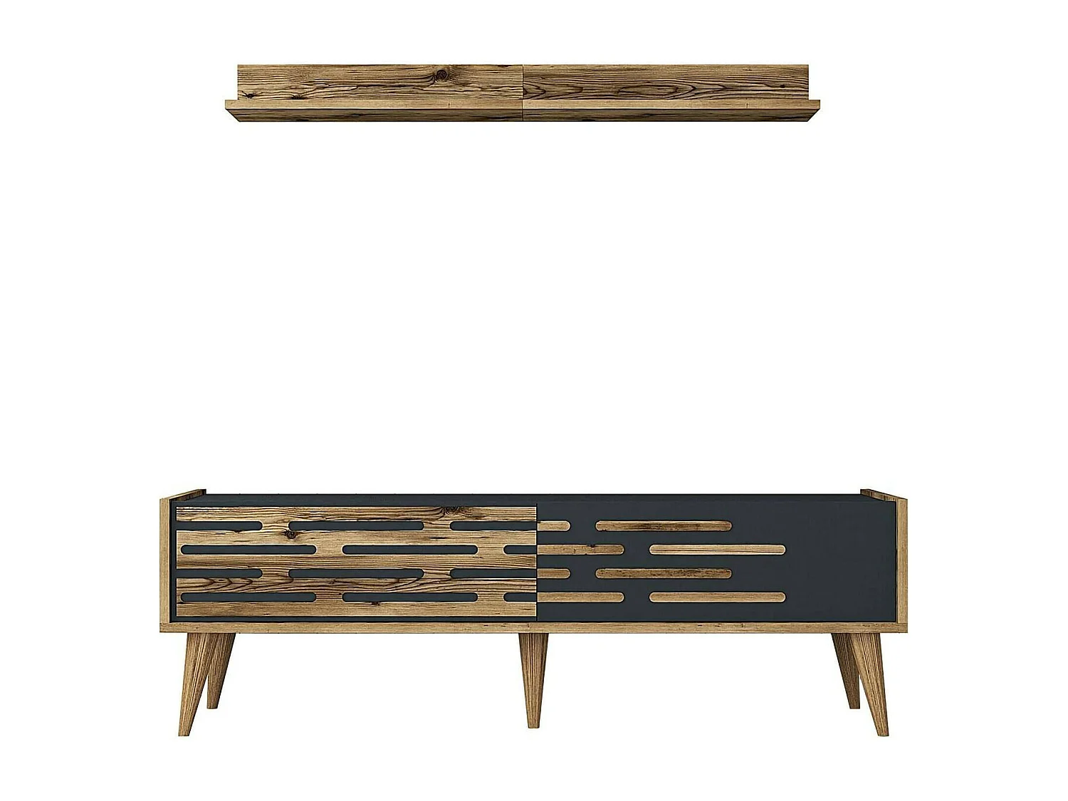 Daanesta tv-meubel, woonkamer dressoir, lage kledingkast voorR TV, Uitgerust wandvoet, 140x45h35 cm, Walnoot en Antraciet