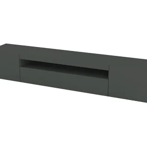 Dafrim TV-meubel, Laag woonkamerdressoir met 3 deuren, TV-meubelbasis, 100% Made in Italy, 200x40h37 cm, Glanzend Antraciet, met LED-licht