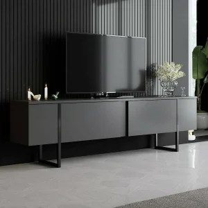 TV-meubel Abishia, één legplank, 180x30x50h cm antracietzwart, 2 deuren, 3 vakken TV-meubel Abishia, één legplank, 180x30x50h cm antracietzwart, 2 deuren, 3 vakken