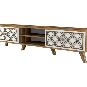 Dpietr tv-meubel, woonkamer dressoir, laag tv-meubel, gemonteerd wandonderstel, 180x35h44 cm, walnoot en wit