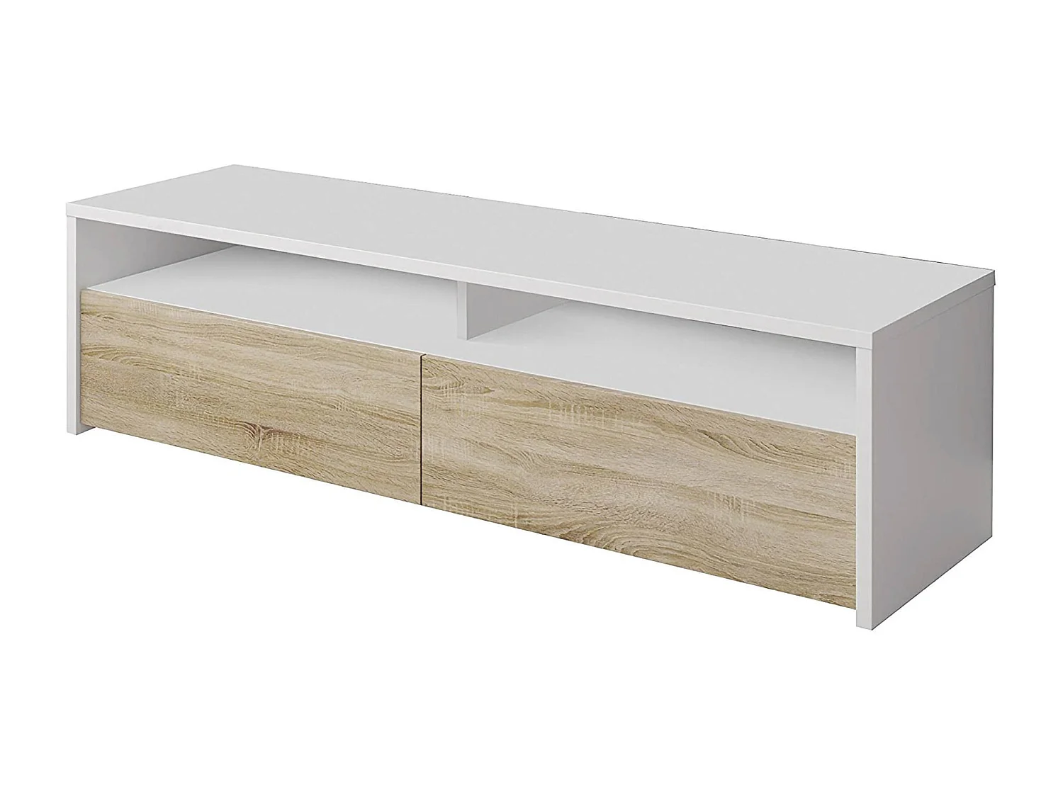 Ddacunh TV-meubel, Woonkamer televisiedressoir met 2 deuren, TV-meubel, Modern laag woonkamerbuffet, 130x40h36 cm, Glanzend wit
