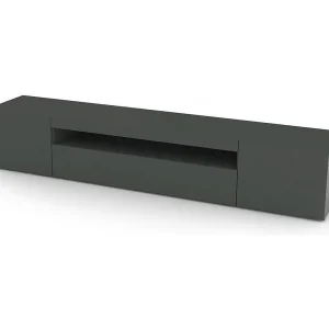 Dafrim TV-meubel, Laag woonkamerdressoir met 3 deuren, TV-meubelbasis, 100% Made in Italy, 200x40h37 cm, Glanzend Antraciet