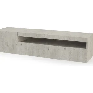 Dmangoni TV-meubel, Laag woonkamerdressoir met 2 deuren, TV-meubelbasis, 100% Made in Italy, 150x40h37 cm, Cement, met LED-licht