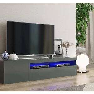 Dmontu TV-meubel, Laag woonkamerdressoir, TV-meubelbasis, 100% Made in Italy, 150x40h37 cm, Glanzend antraciet, met LED-licht Dmontu TV-meubel, Laag woonkamerdressoir, TV-meubelbasis, 100% Made in Italy, 150x40h37 cm, Glanzend antraciet, met LED-licht