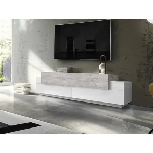 Dmirand TV-meubel, Laag woonkamerdressoir, TV-meubelbasis, 100% Made in Italy, 200x45h52 cm, Glanzend wit en cement Dmirand TV-meubel, Laag woonkamerdressoir, TV-meubelbasis, 100% Made in Italy, 200x45h52 cm, Glanzend wit en cement