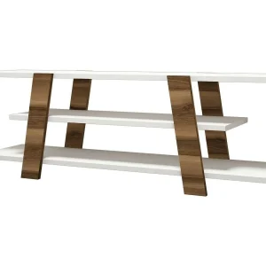 Doukhadd tv-meubel, woonkamermeubel, lage tv-meubel, wandmeubel, 120x34h42 cm, walnoot en wit