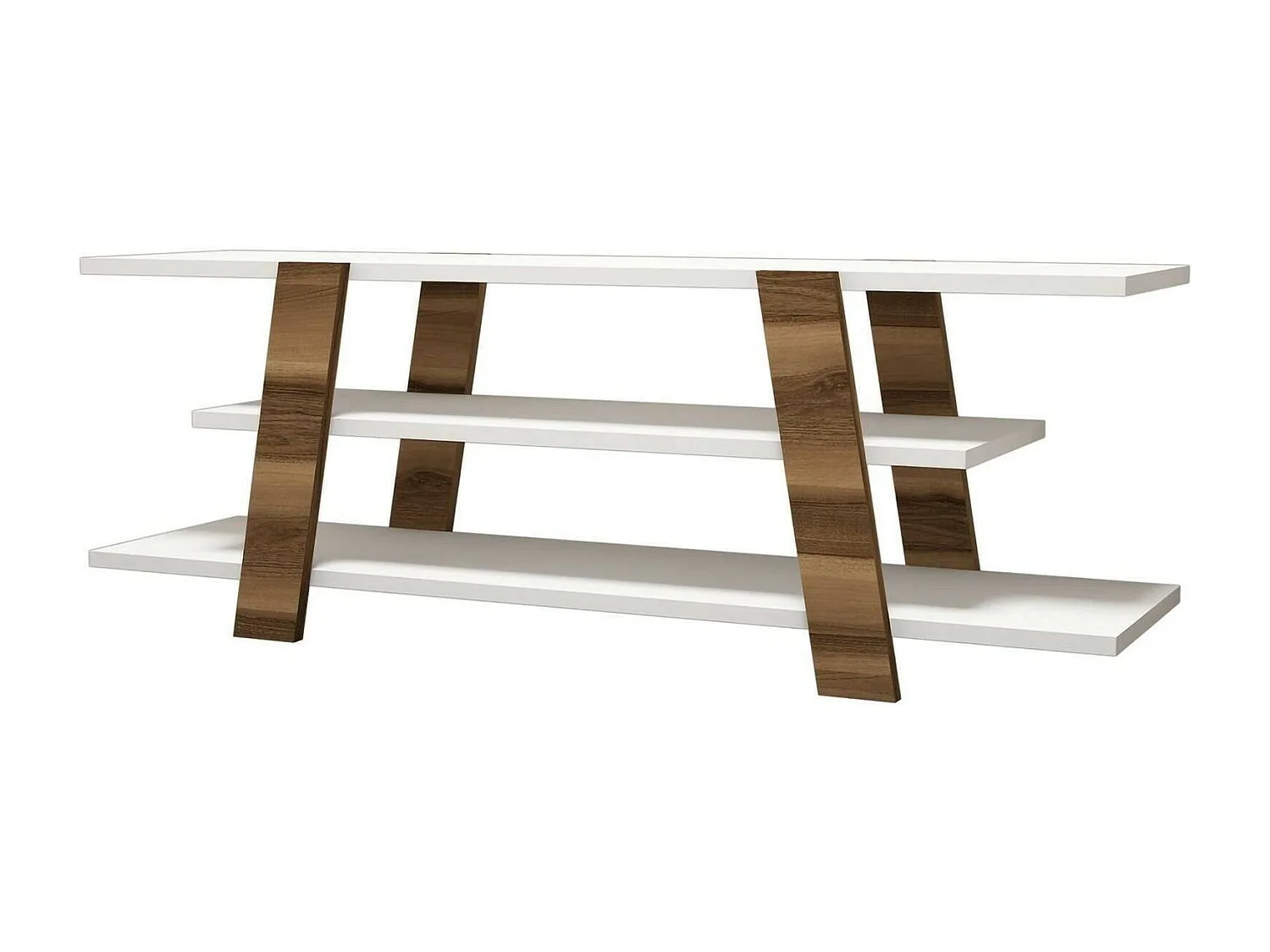 Doukhadd tv-meubel, woonkamermeubel, lage tv-meubel, wandmeubel, 120x34h42 cm, walnoot en wit