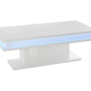 Dgandin salontafel, Lage salontafel, Tijdschriftenrek, 100% Made in Italy, 100x55h42 cm, Glanzend wit met LED-licht