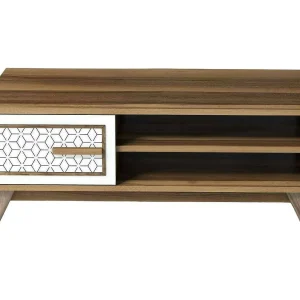 Dmorgant-sattafel, koffietafel, banktafel, woonkamerplank, 105x60h38 cm, walnoot en wit