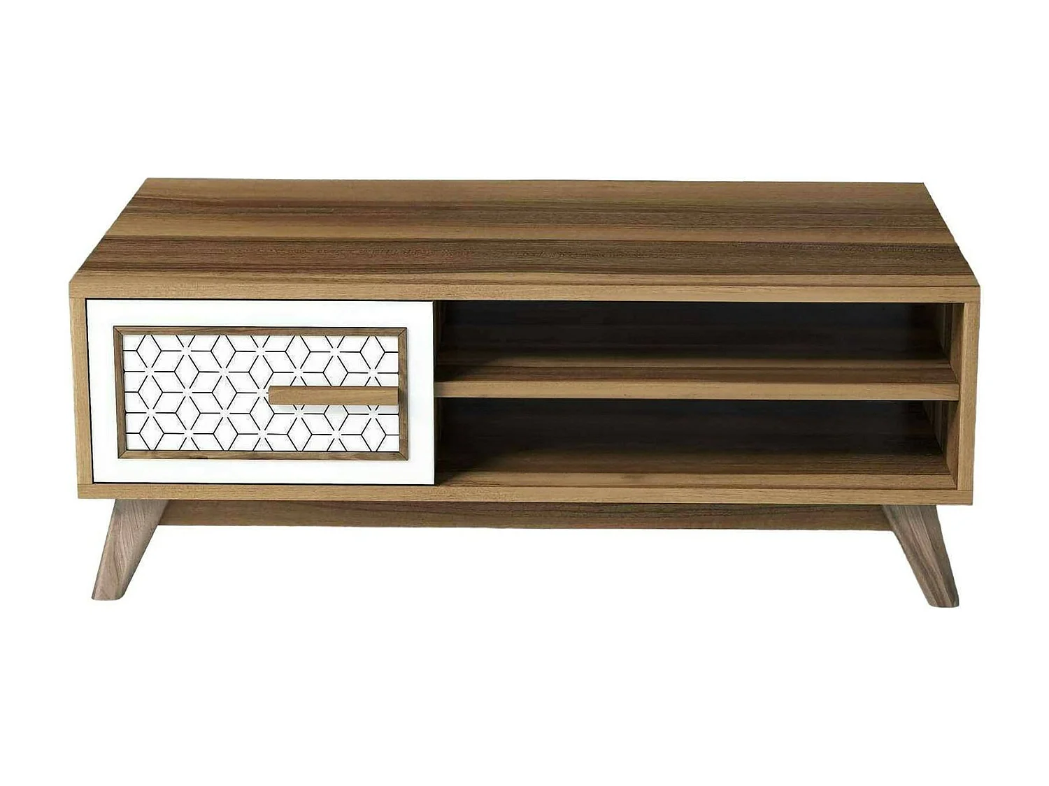Dmorgant-sattafel, koffietafel, banktafel, woonkamerplank, 105x60h38 cm, walnoot en wit
