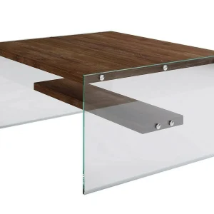 Salontafel Barcis, 1 vak, 75x75x40h cm, walnootbruin, tijdschriftenrek, rechthoekige vorm