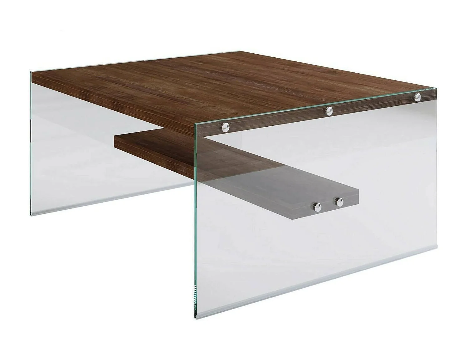 Salontafel Barcis, 1 vak, 75x75x40h cm, walnootbruin, tijdschriftenrek, rechthoekige vorm